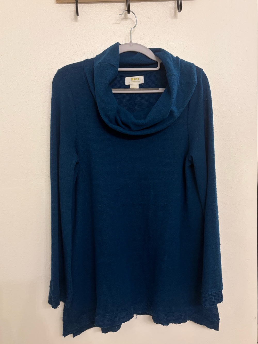 Mauve by Anthropologie Teal Blue Cowl Neck Tunic Sweater - Size Medium
